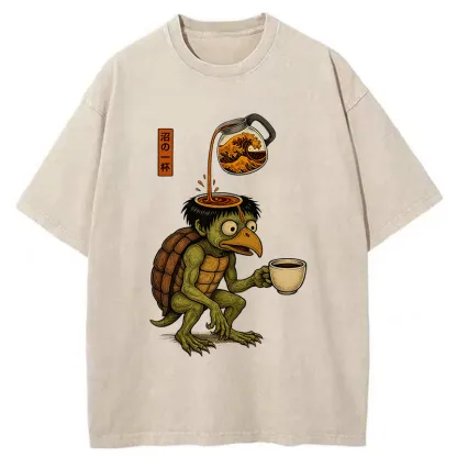 Tokyo-Tiger Japanese Cappa Yokai Coffee Washed T-Shirt