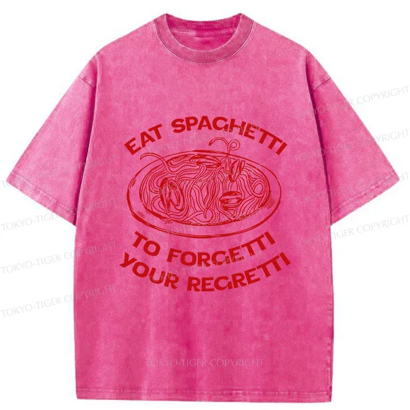 Tokyo-Tiger Eat Spaghetti Funny Washed T-Shirt