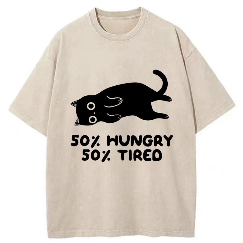 Tokyo-Tiger Hungry Tired Black Cat Washed T-Shirt