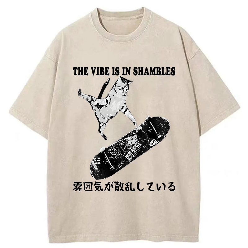 Tokyo-Tiger Skateboard Enthusiast Cat Washed T-Shirt