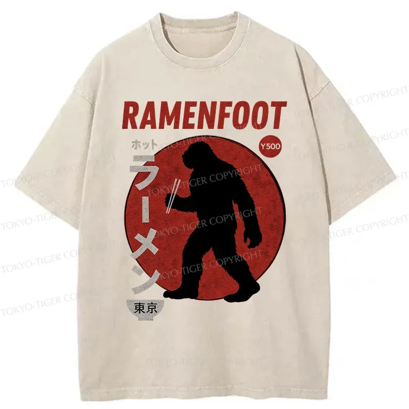 Tokyo-Tiger Bigfoot Eats Ramen Washed T-Shirt