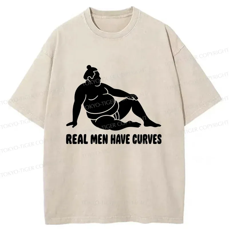 Tokyo-Tiger Funny Man Has Curves Washed T-Shirt