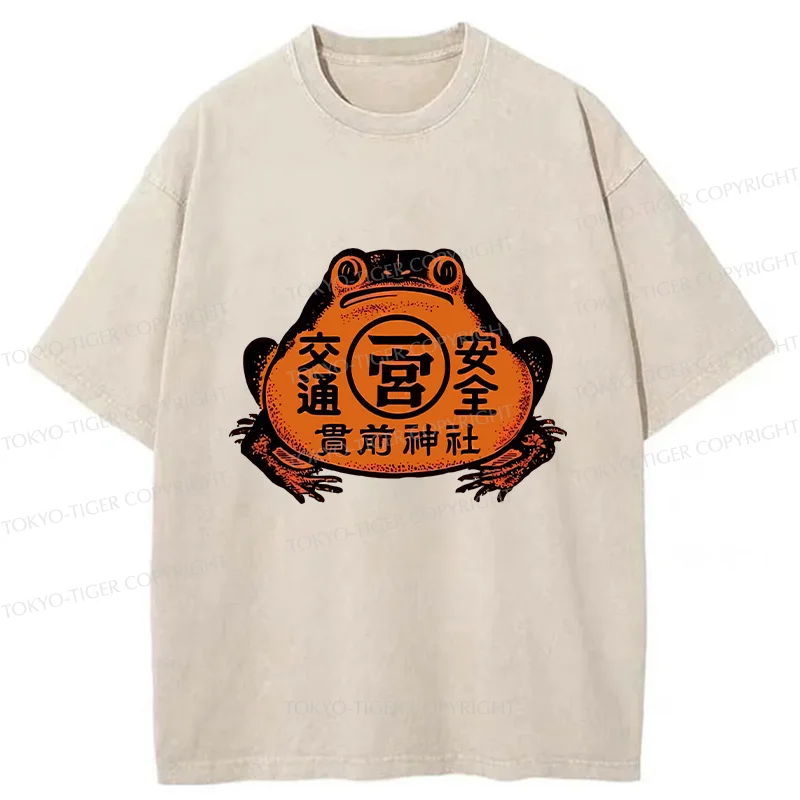 Tokyo-Tiger Retro Japanese Frog Washed T-Shirt