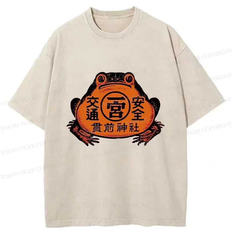 Tokyo-Tiger Retro Japanese Frog Washed T-Shirt