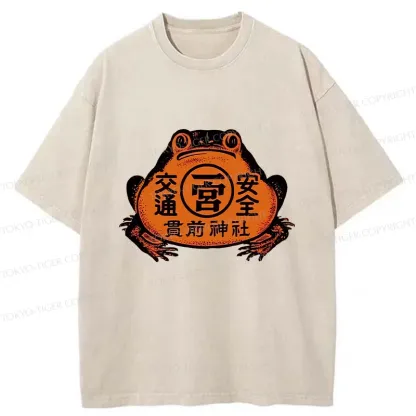 Tokyo-Tiger Retro Japanese Frog Washed T-Shirt