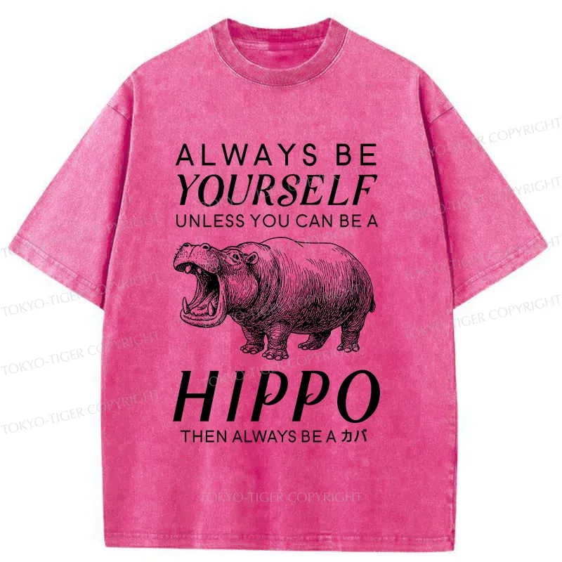 Tokyo-Tiger Funny Hippopotamu Washed T-Shirt