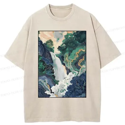 Tokyo-Tiger Japanese Landscape Painting Washed T-Shirt