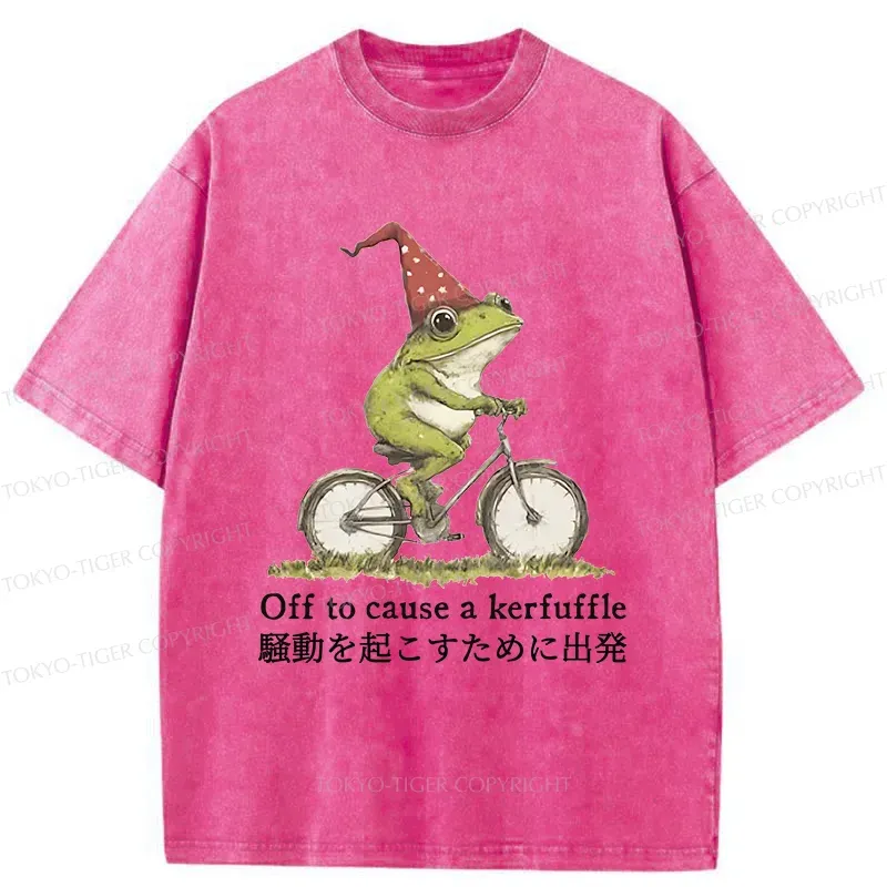 Tokyo-Tiger Frog Riding A Bicycle Washed T-Shirt