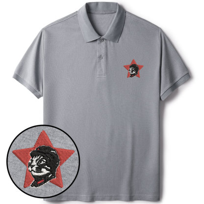 Tokyo-Tiger Funny Cat-ism Embroidered Polo T-Shirt