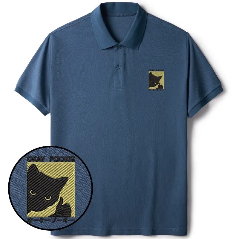 Tokyo-Tiger Okay Pookie Cat Embroidered Polo T-Shirt