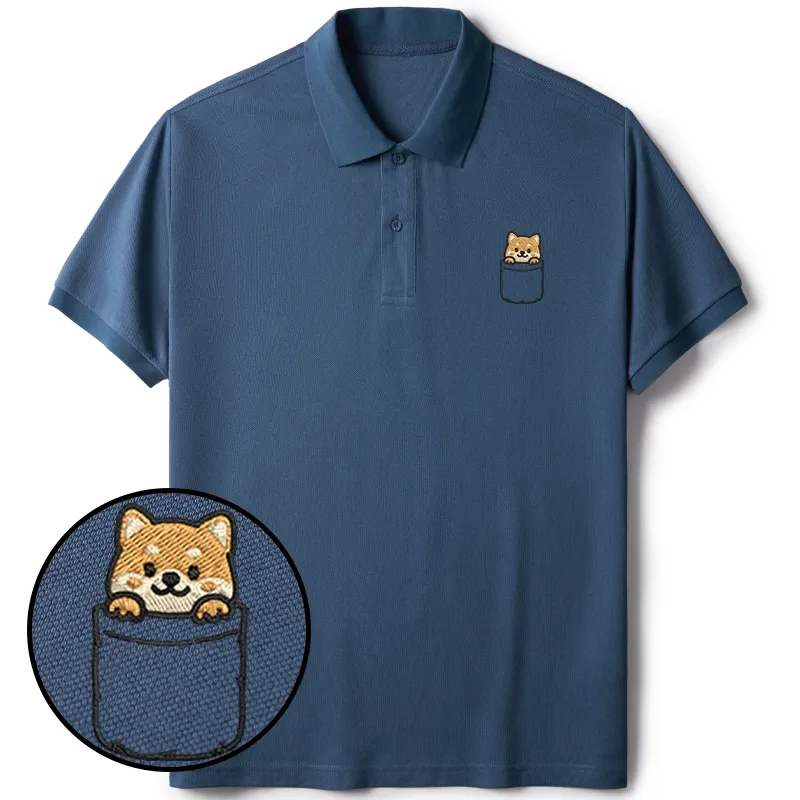 Tokyo-Tiger Kawaii Shiba Inu Embroidered Polo T-Shirt
