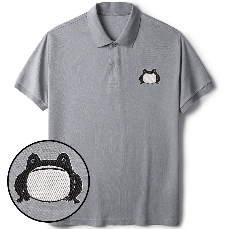 Tokyo-Tiger Woodblock Print Frog Embroidered Polo T-Shirt