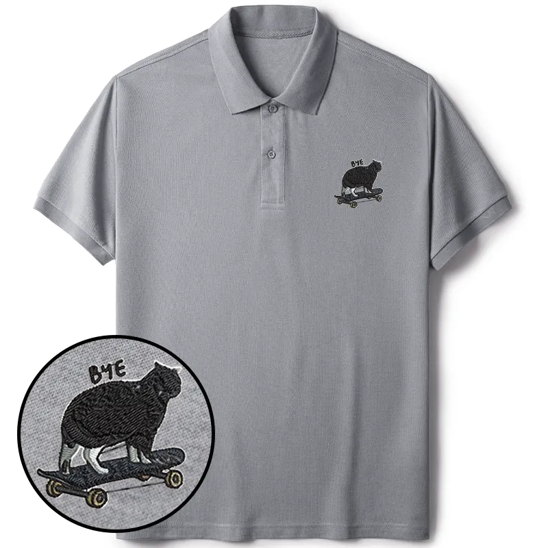 Tokyo-Tiger Cat On Skateboard Embroidered Polo T-Shirt
