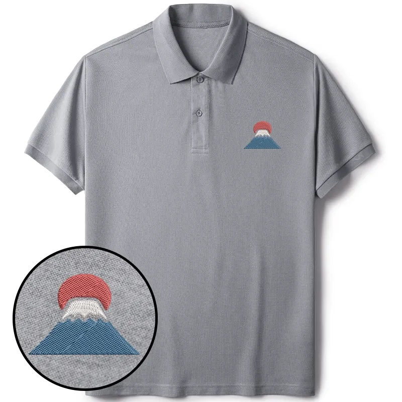 Tokyo-Tiger Japanese Mount Fuji Embroidered Polo T-Shirt