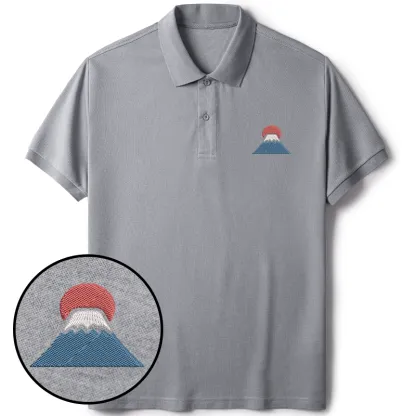Tokyo-Tiger Japanese Mount Fuji Embroidered Polo T-Shirt