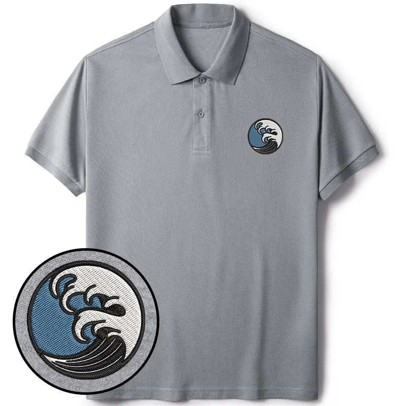 Tokyo-Tiger The Great Wave Embroidered Polo T-Shirt