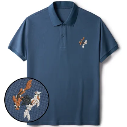 Tokyo-Tiger Japanese Koi Embroidered Polo T-Shirt