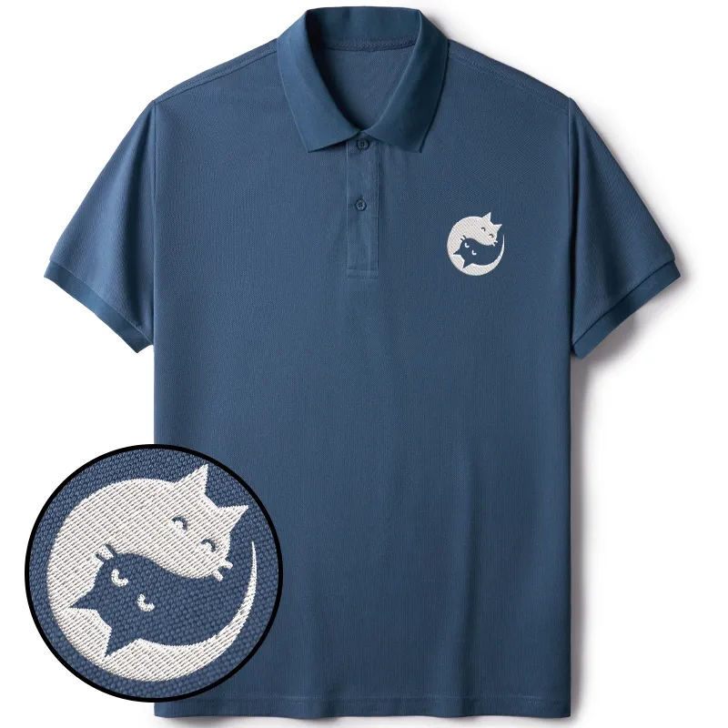 Tokyo-Tiger Yin Yang Cat Embroidered Polo T-Shirt