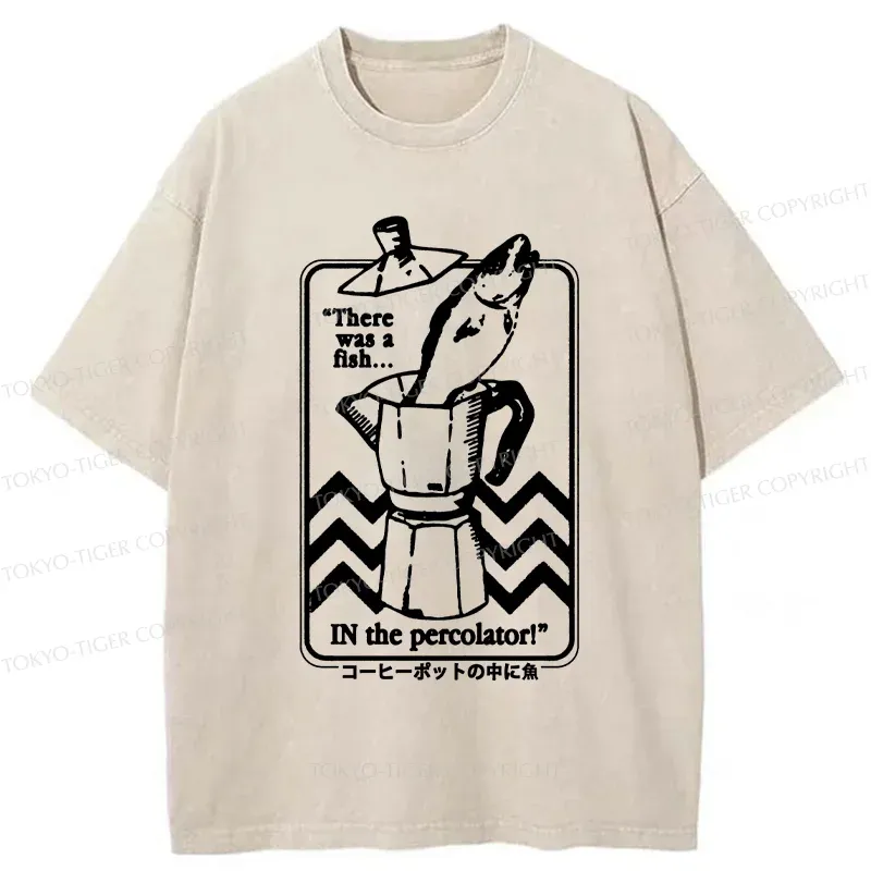 Tokyo-Tiger Fish In The Coffee Machine Washed T-Shirt