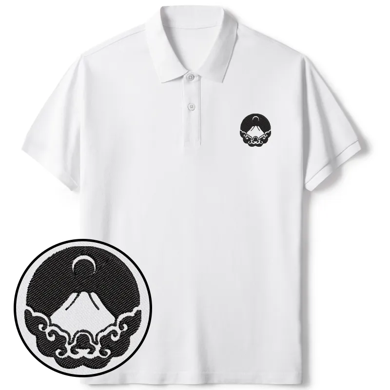 Tokyo-Tiger Mount Fuji Covered In Clouds Embroidered Polo T-Shirt