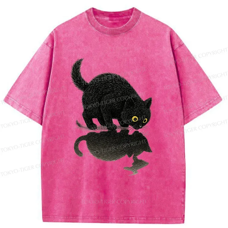 Tokyo-Tiger Cat Drinking Water Washed T-Shirt