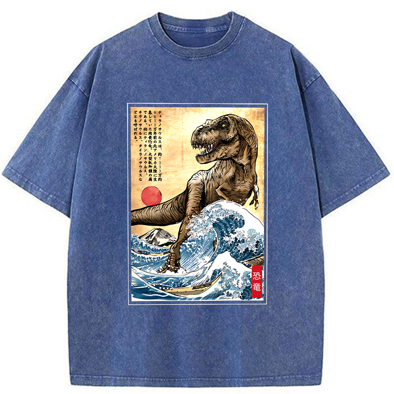 Tokyo-Tiger The Great Wave Off Dinosaur Washed T-Shirt