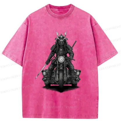 Tokyo-Tiger Samurai Riding A Motorcycle Washed T-Shirt