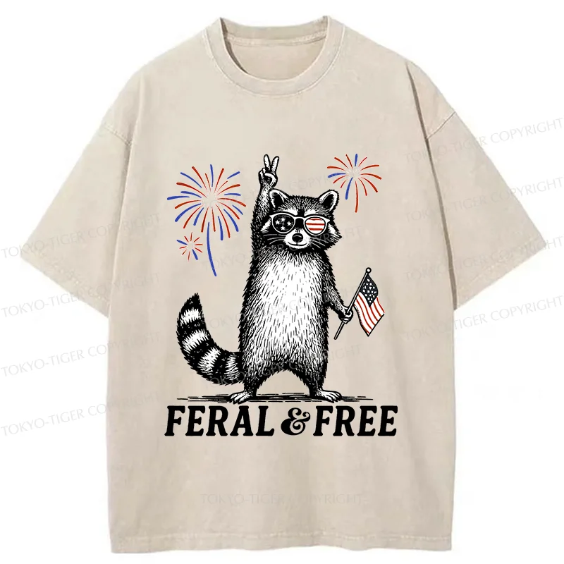 Tokyo-Tiger Raccoon Celebrating The Festival Washed T-Shirt