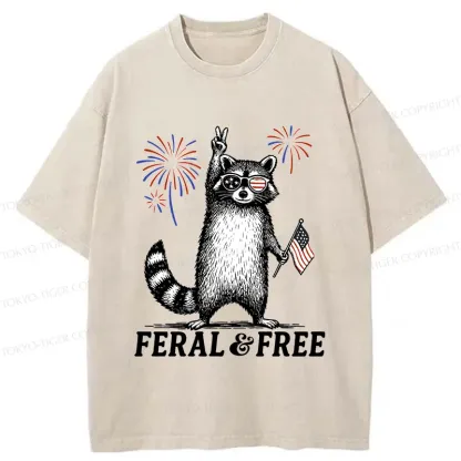 Tokyo-Tiger Raccoon Celebrating The Festival Washed T-Shirt