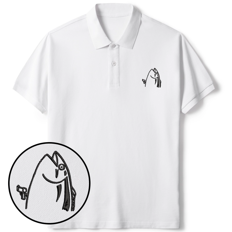 Tokyo-Tiger Fish With A Gun Embroidered Polo T-Shirt