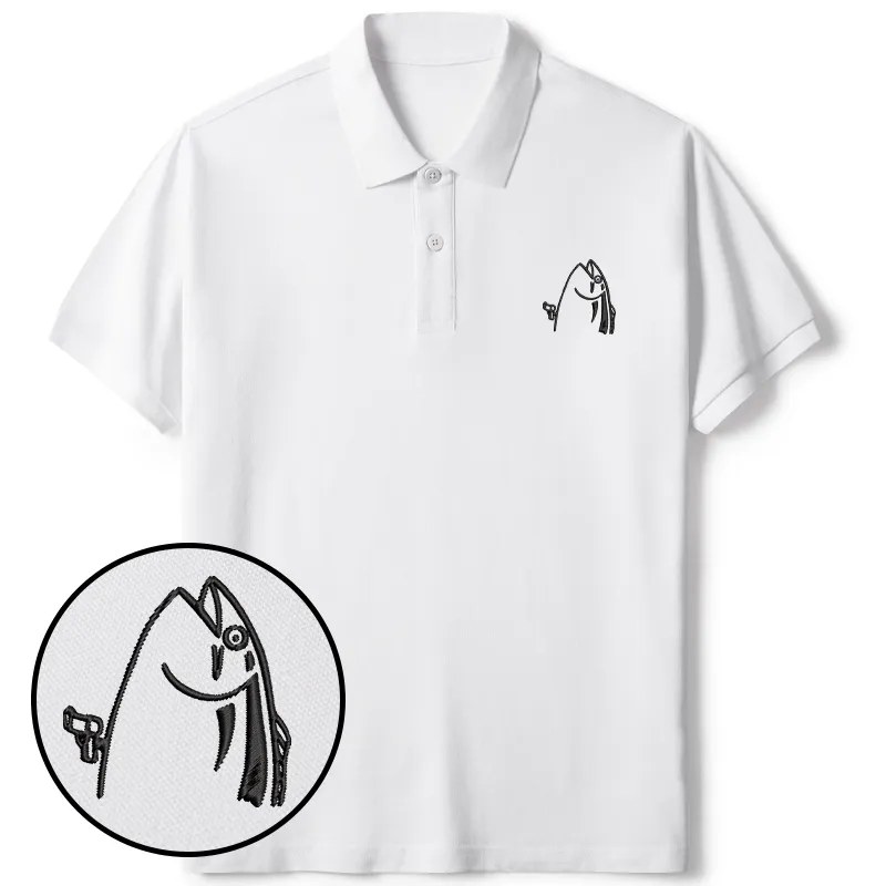 Tokyo-Tiger Fish With A Gun Embroidered Polo T-Shirt