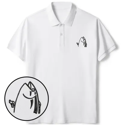 Tokyo-Tiger Fish With A Gun Embroidered Polo T-Shirt