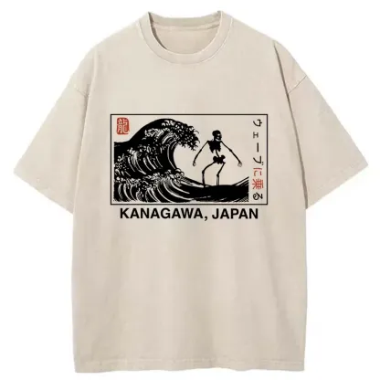 Tokyo-Tiger Skeleton Surfing Japan Washed T-Shirt