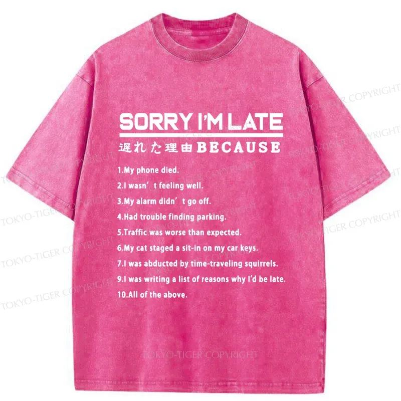 Tokyo-Tiger Reason For Being Late Washed T-Shirt