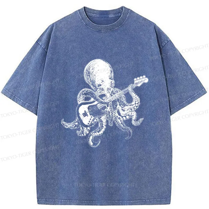 Tokyo-Tiger Octopus Guitarist Washed T-Shirt