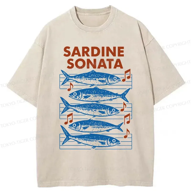 Tokyo-Tiger Sardines Sheet Music Washed T-Shirt