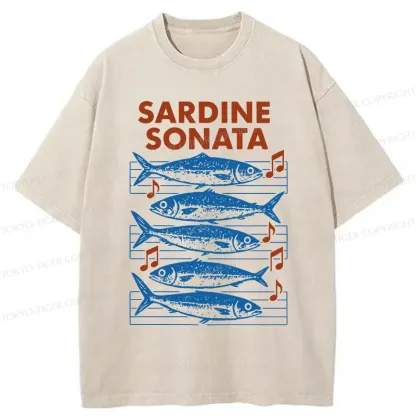 Tokyo-Tiger Sardines Sheet Music Washed T-Shirt