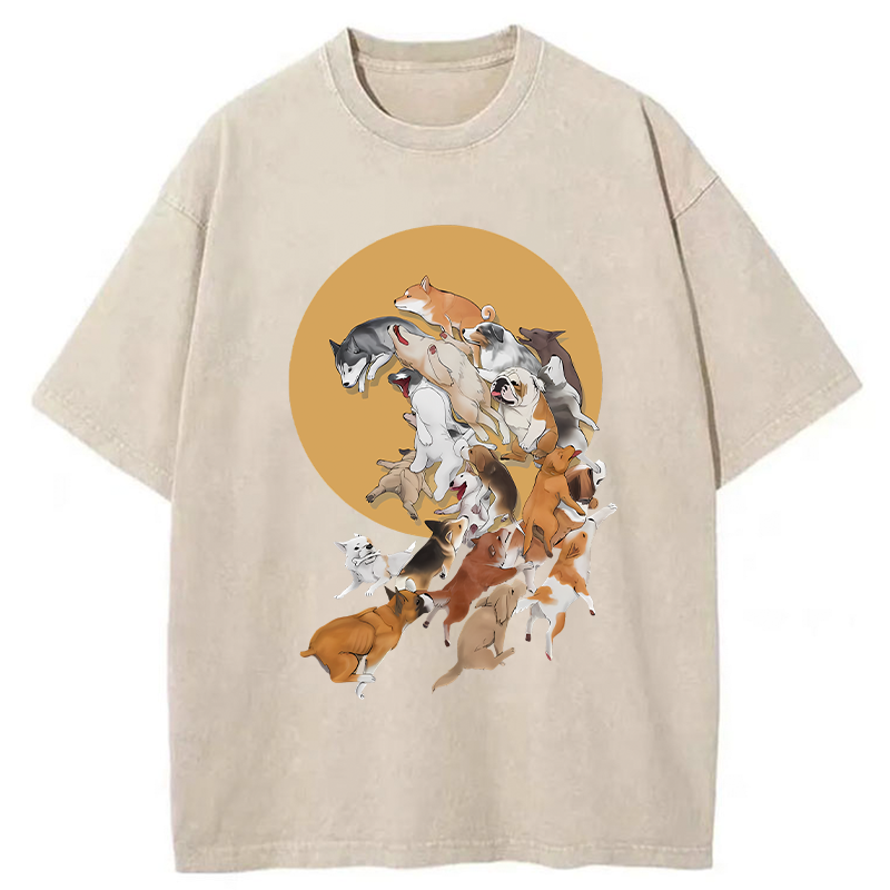 Tokyo-Tiger Dogs Under The Moon Washed T-Shirt