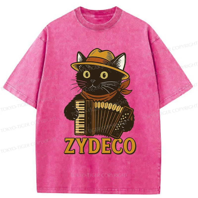 Tokyo-Tiger Cat Playing Accordion Washed T-Shirt