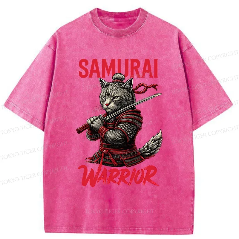 Tokyo-Tiger Fierce Cat Samurai Washed T-Shirt