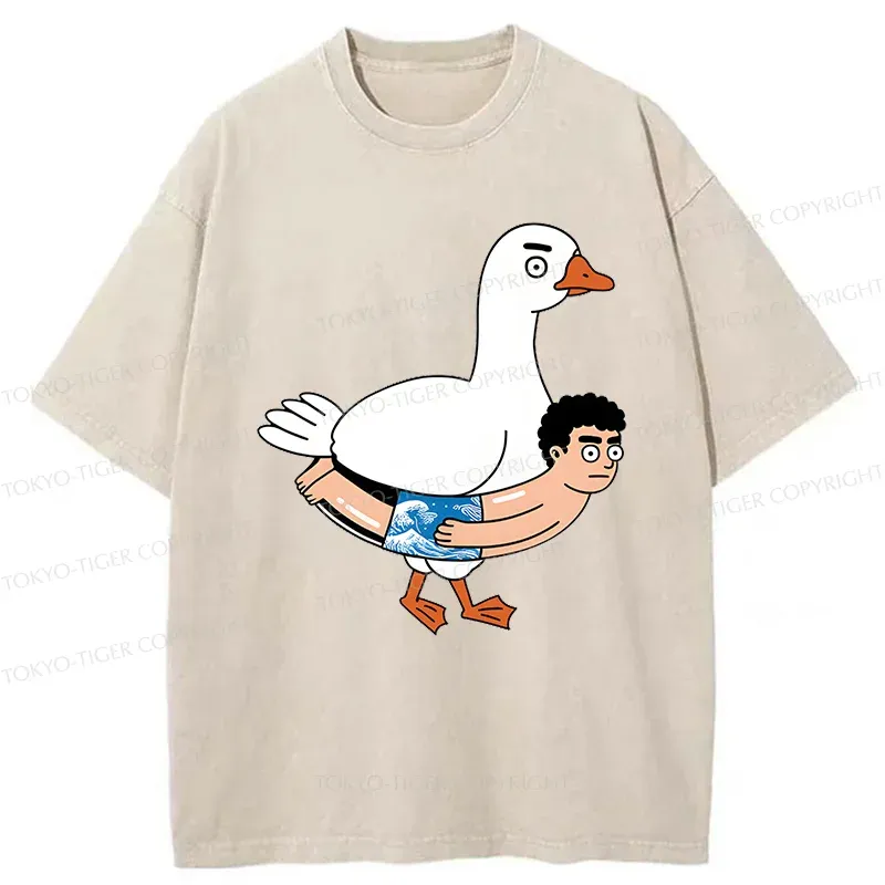 Tokyo-Tiger Goose With Swimming Ring Washed T-Shirt