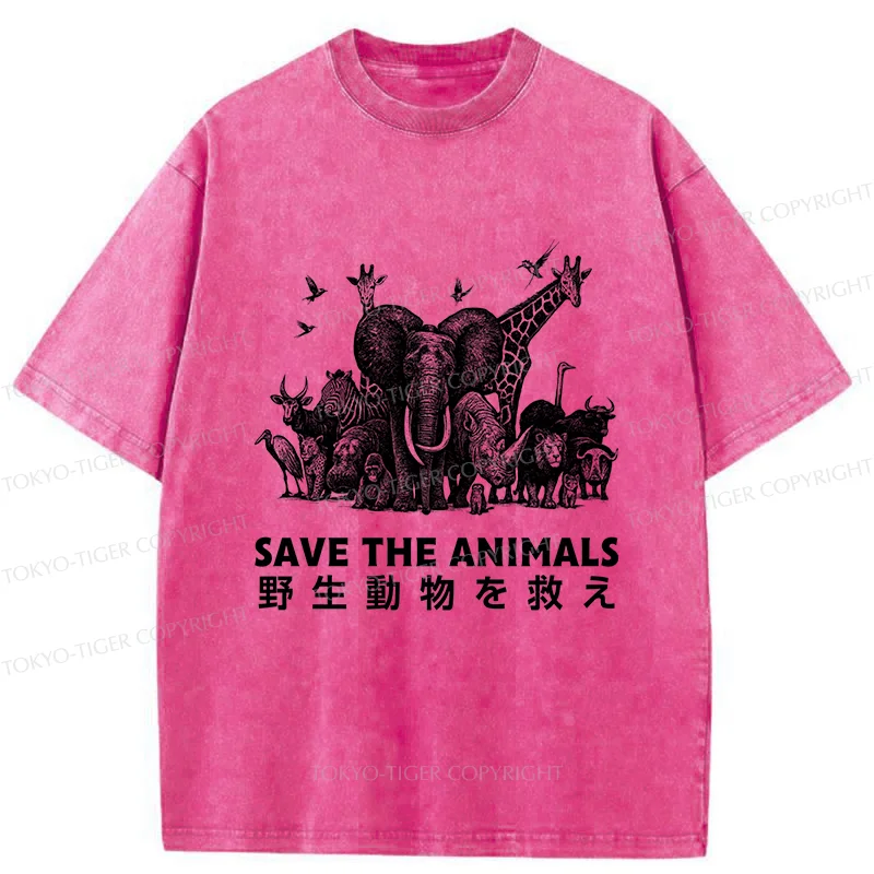 Tokyo-Tiger Save Animals Washed T-Shirt