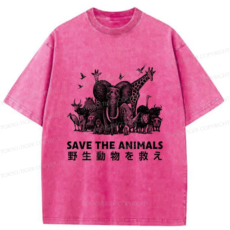Tokyo-Tiger Save Animals Washed T-Shirt