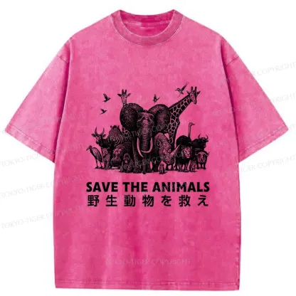 Tokyo-Tiger Save Animals Washed T-Shirt