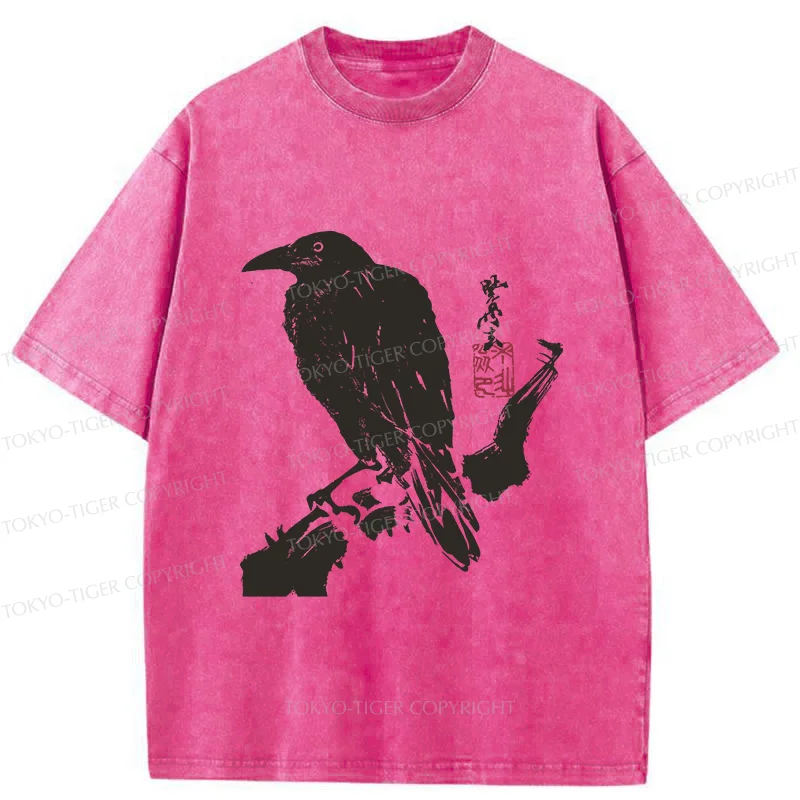 Tokyo-Tiger Crow Ancient Painting Washed T-Shirt
