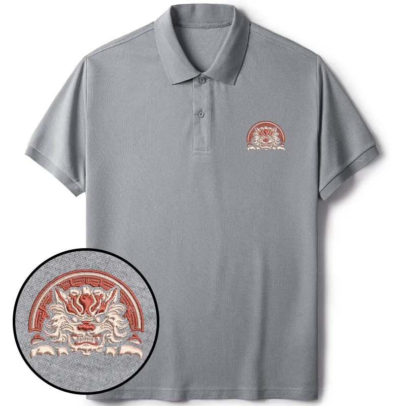 Tokyo-Tiger Japanese Komainu Embroidered Polo T-Shirt