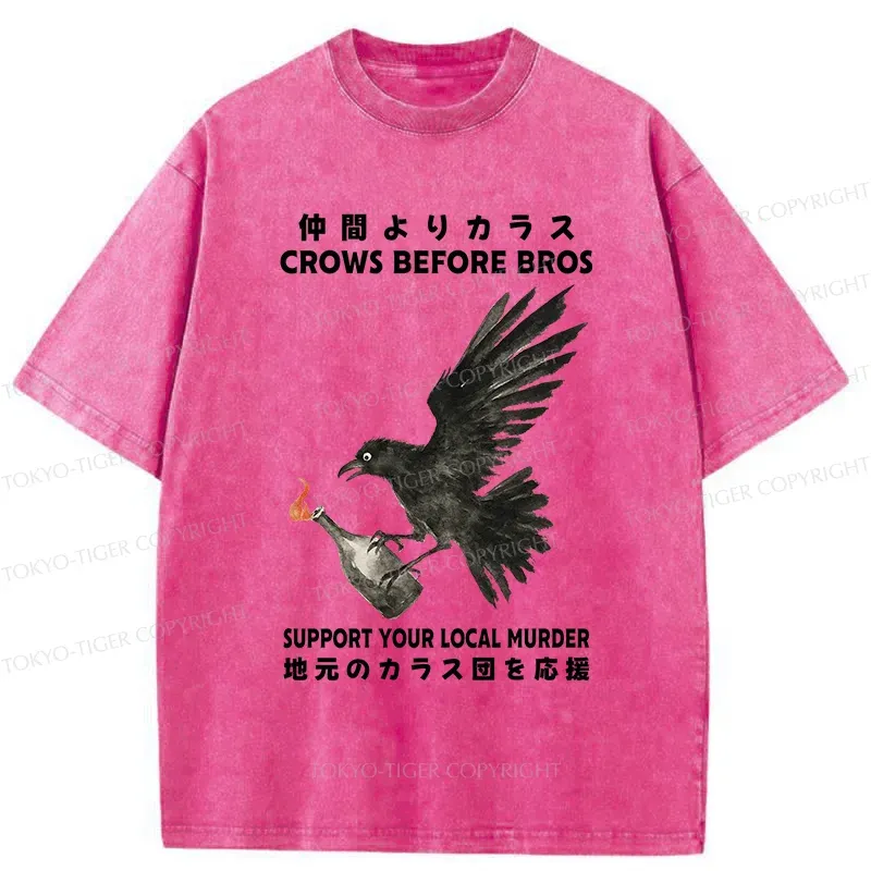 Tokyo-Tiger Crow Holding A Fire Bottle Washed T-Shirt