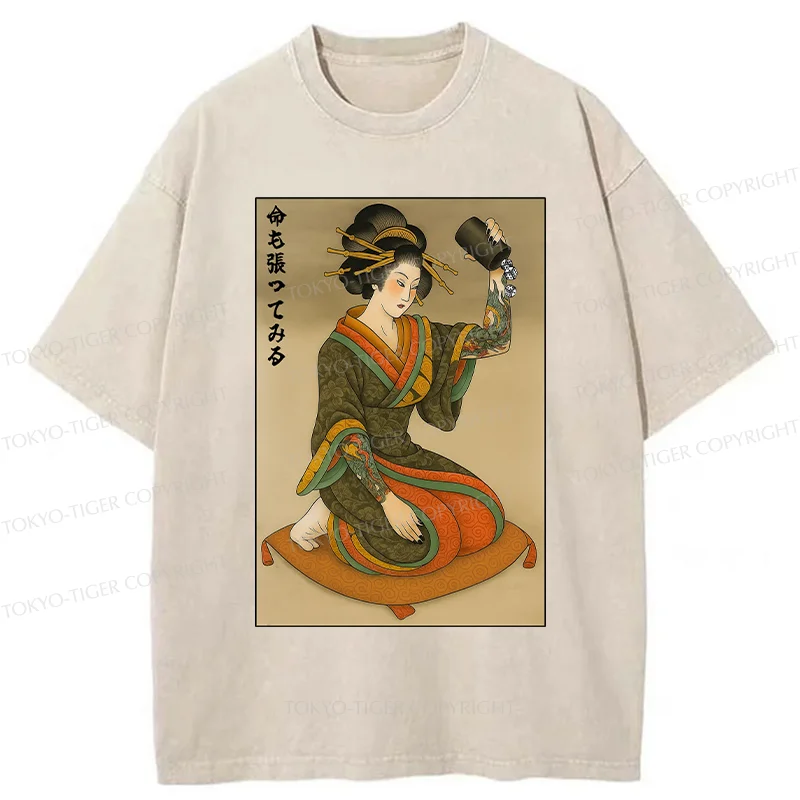 Tokyo-Tiger Geisha With Dice Washed T-Shirt