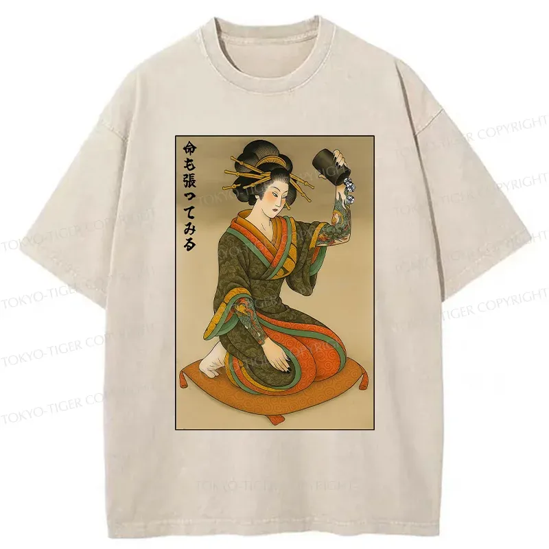 Tokyo-Tiger Geisha With Dice Washed T-Shirt