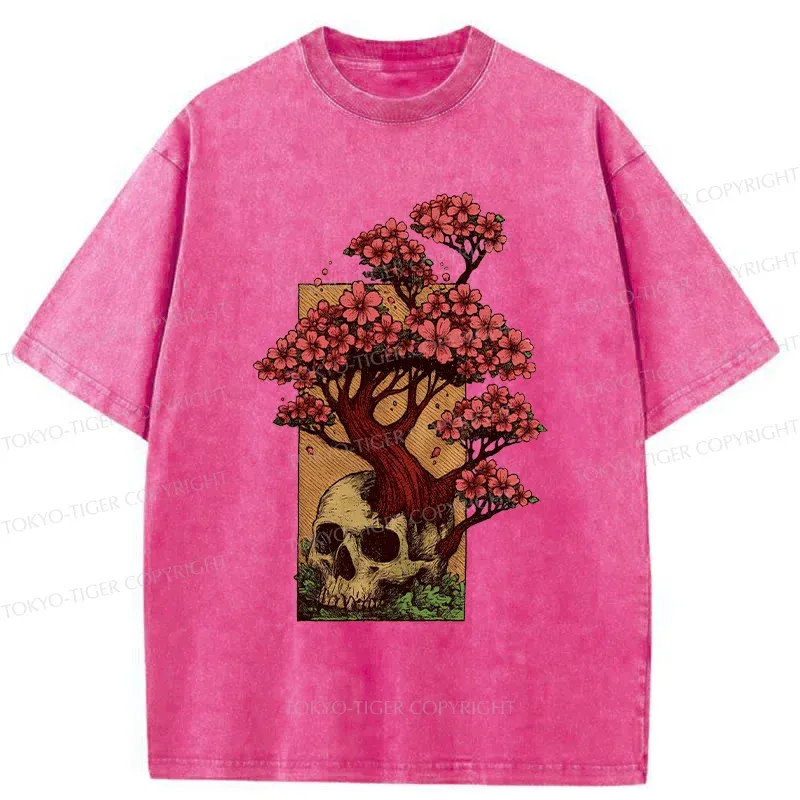 Tokyo-Tiger Skull Flower Washed T-Shirt